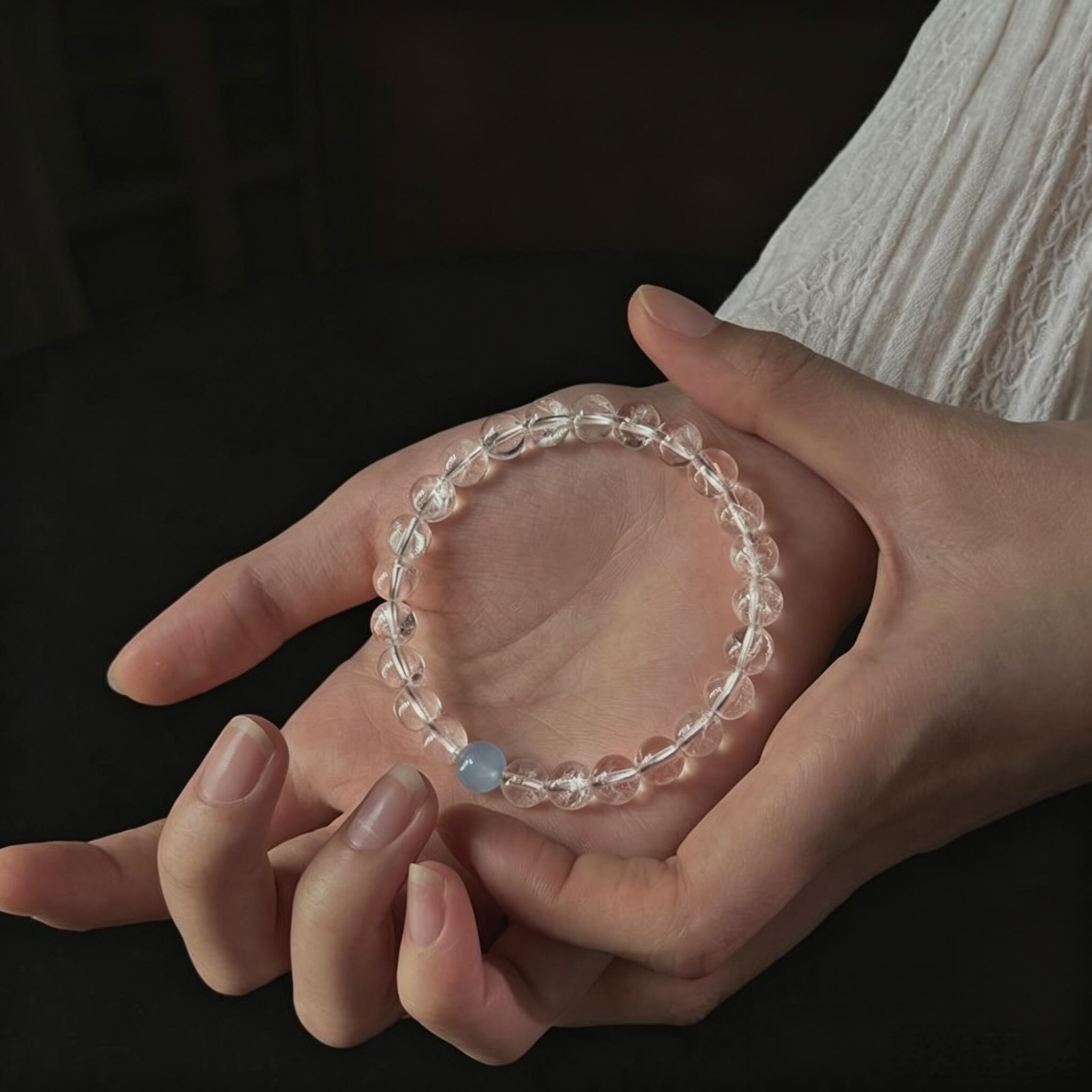 White Phantom Aquamarine Beaded Bracelet