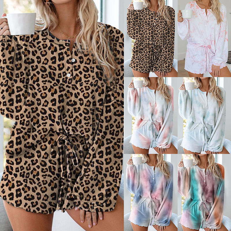 Tie-Dye Printed Casual Long-Sleeved Shorts Suit