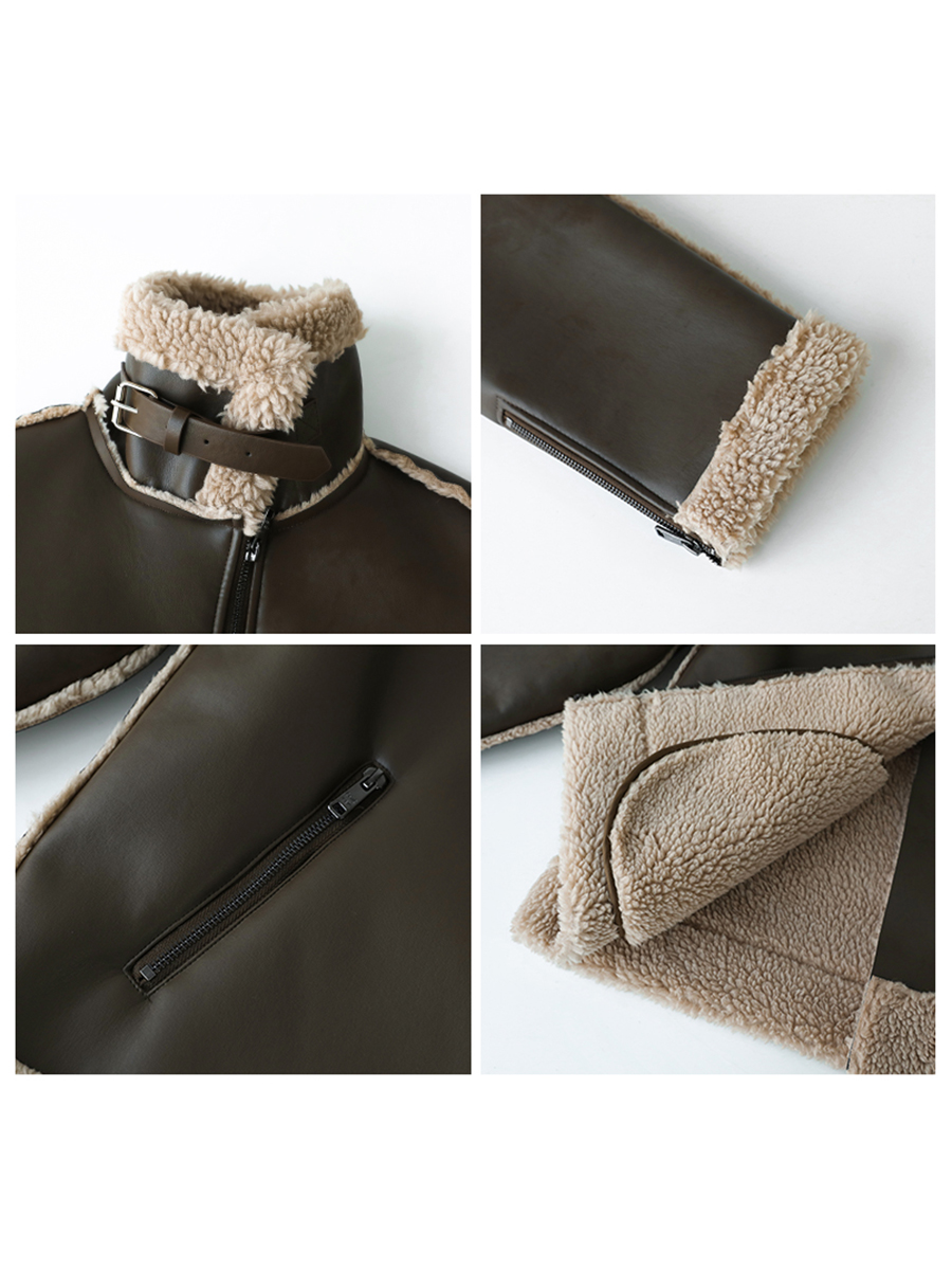 Lamb Wool Motorcycle Jacket For Women