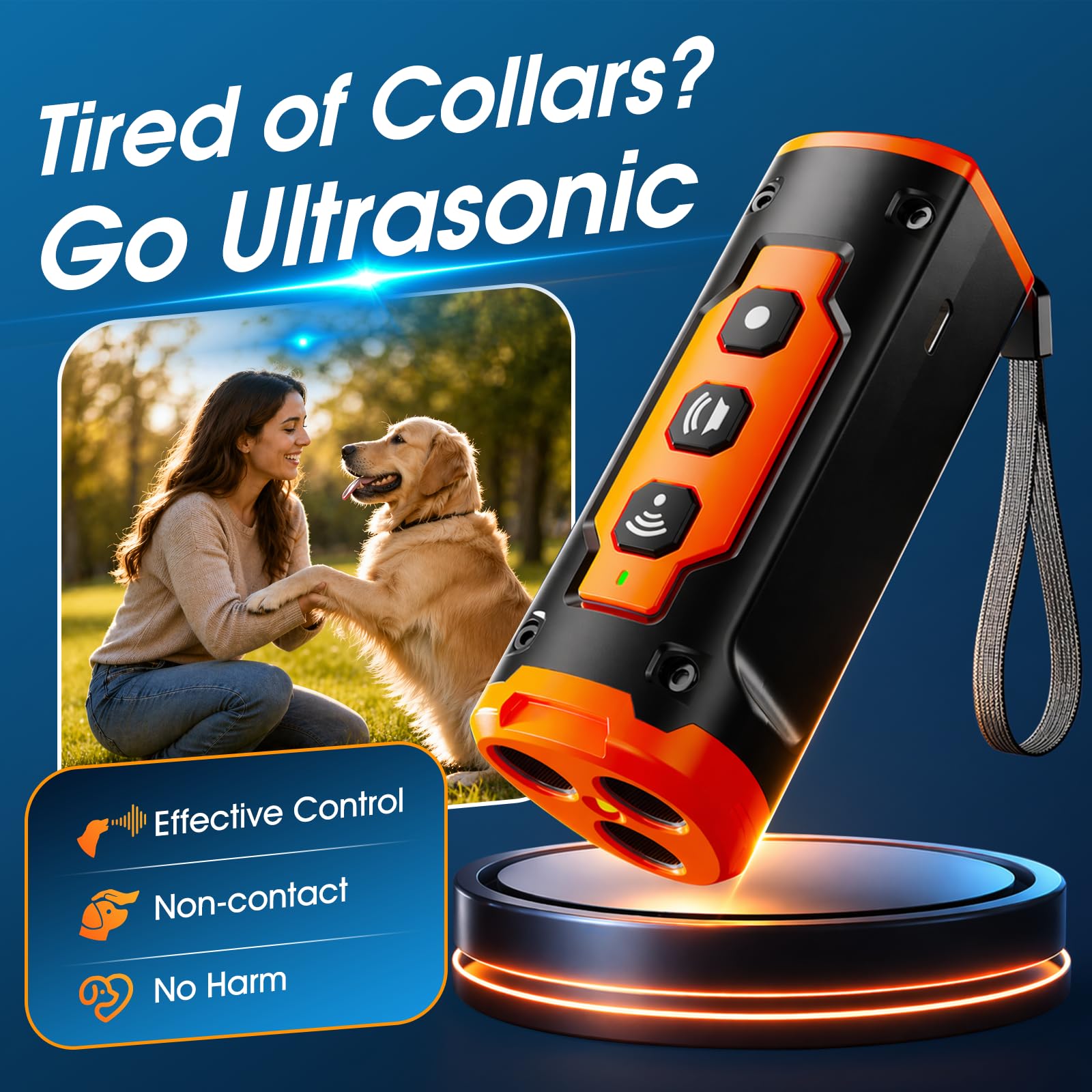 Dog Bark Deterrent Devices, 1-Touch Anti-Barking Device For Dogs With 3 Ultrasonic Heads, 50ft Range, Rechargeable & Safe Dog Training Tool With Flashlight, Helps Improve Behavior — foto 8