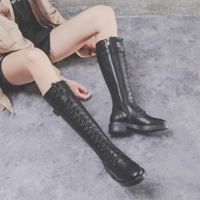 Women Long Boots High Boots Flat Boots Big Size Black - Shop at LoveMi