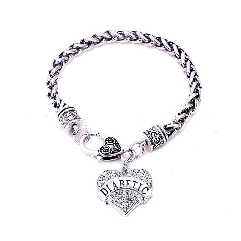 Title 4, Zinc Alloy Diamond Heart-shaped DIABETIC Bracelet