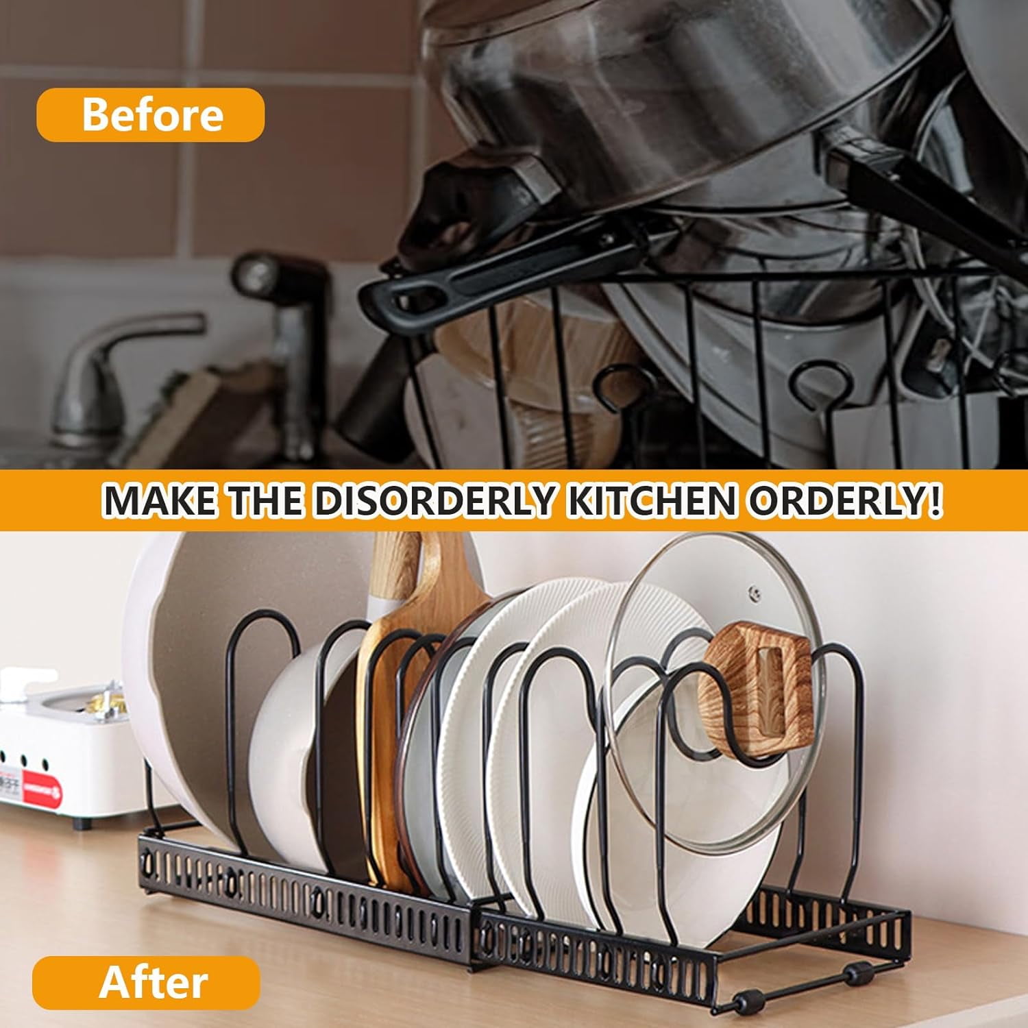 2 Pack Expandable Pot Lid Rack Organizer, Pans Organizer Rack, Pots And Pans Organizer Rack Cookware Set Organizer 4