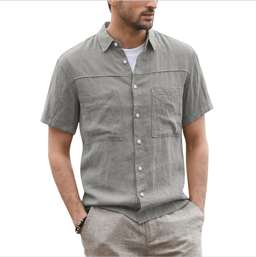 Title 3, Camicia casual con bottoni in cotone e lino, ma...