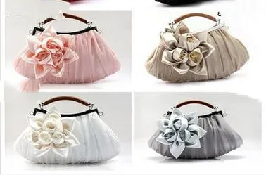 Direct Selling Fashion Sweet Satin Flower Banquet Bag Clutch Handbag Handbag Lady Bag Silver - Shop at LoveMi