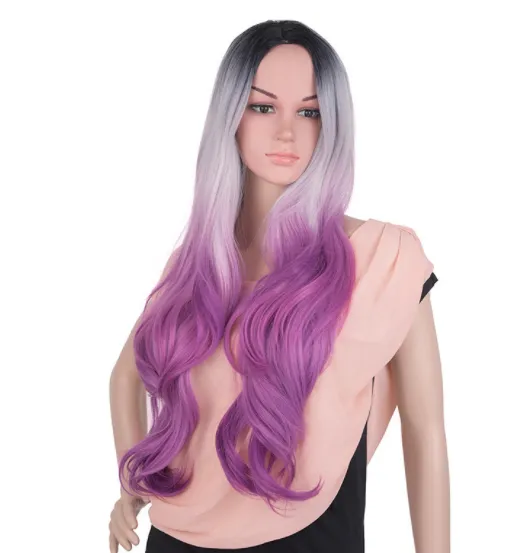 Cos Head Cover Chemical Fiber Gradient Dyed Long Curly Hair Wig - Shop at LoveMi