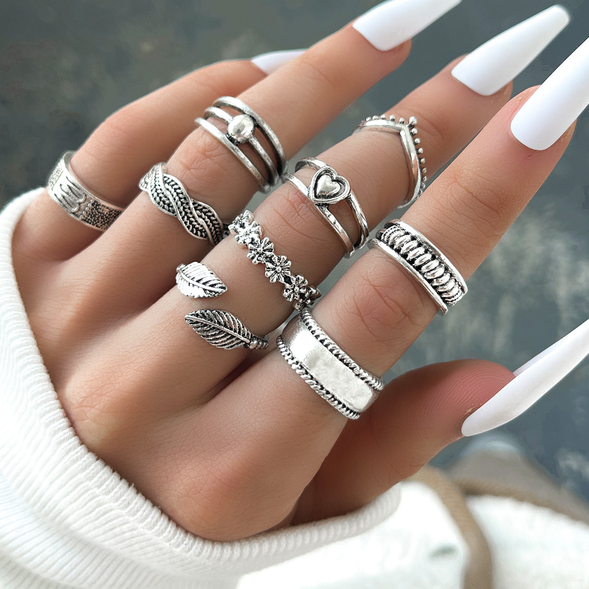 Title 5, Damen Ring Set, 9-teilig, im Vintage-Stil mit B...