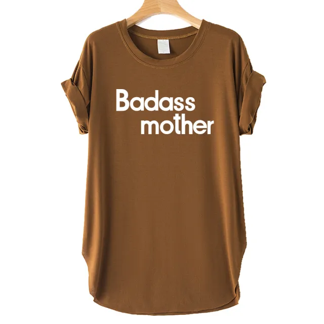 Letter Print Badass Mother Short Sleeve T Shirt Coffee - Shop at LoveMi