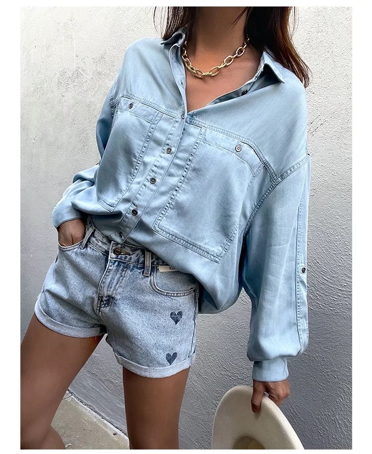 All Match Copper Button Tencel Long Sleeved Shirt