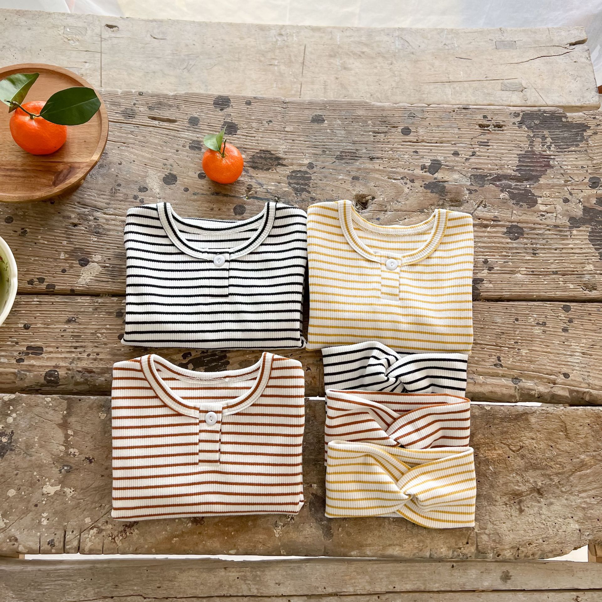 One-piece Striped Baby With Short Sleeves