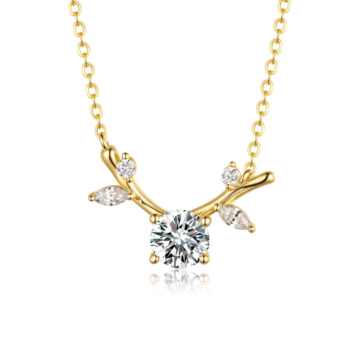 S925 Silver Gold Plated Moissanite Branch Necklace