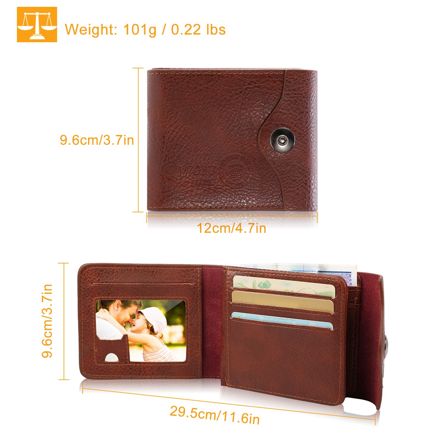 1Pc Men  Wallet PU Leather Purse Slim Card Holder Cases With 2 ID Window Coin Pocket — foto 4