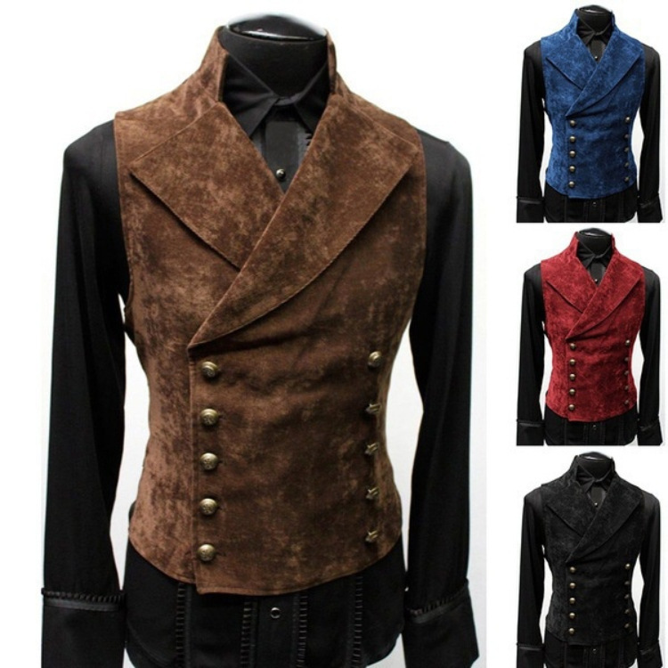 Title 3, Suit Stand Collar Suede Double Breasted Vest