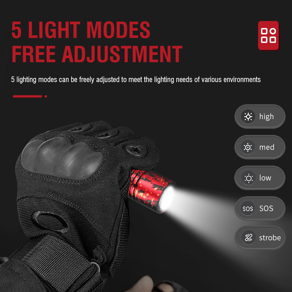 Mini Camouflage LED Flashlight Rechargeable Torch Lamp Camping Portable Light — image 6