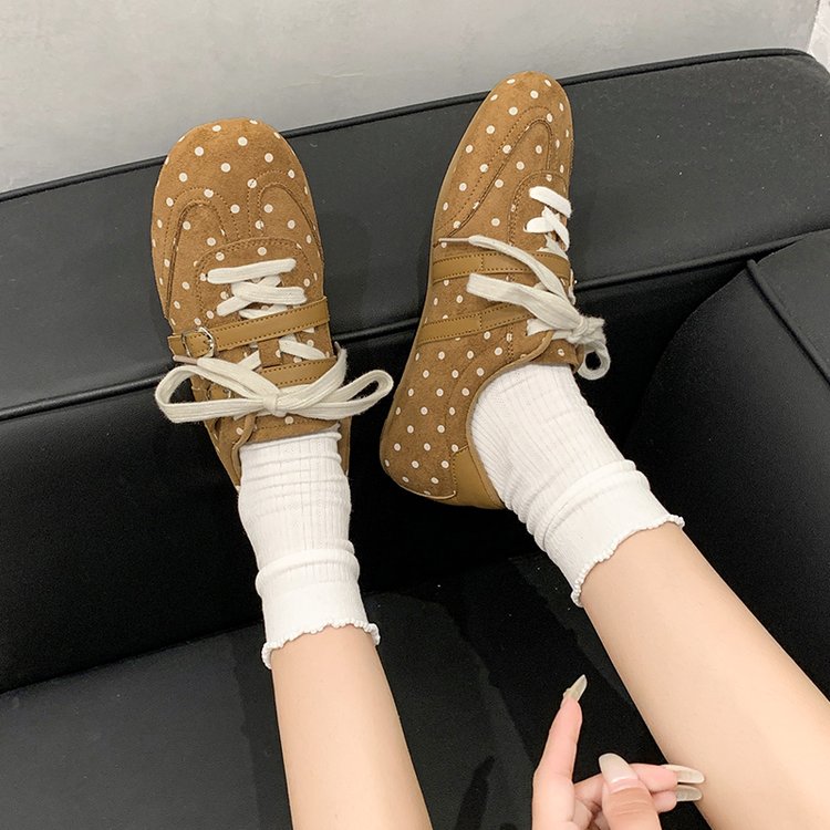 Women's Polka Dot Platform German Trainers, Double Strap Square Toe Flats Versatile Casual Sports Sneakers