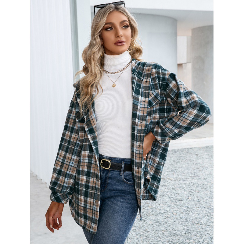 Casual Cardigan Plaid Shirt Jacket Green - Shop at LoveMi
