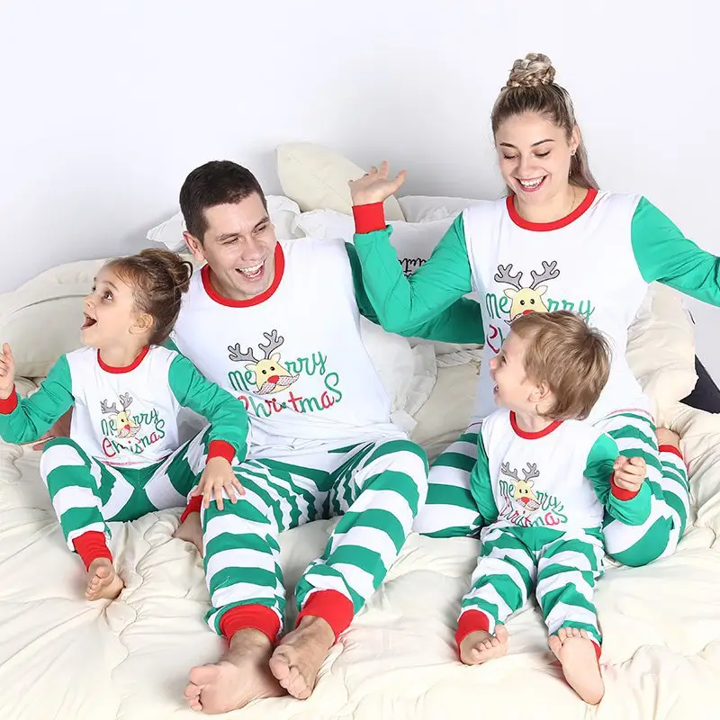 Home Wear Striped Parent-child Suit Christmas Print