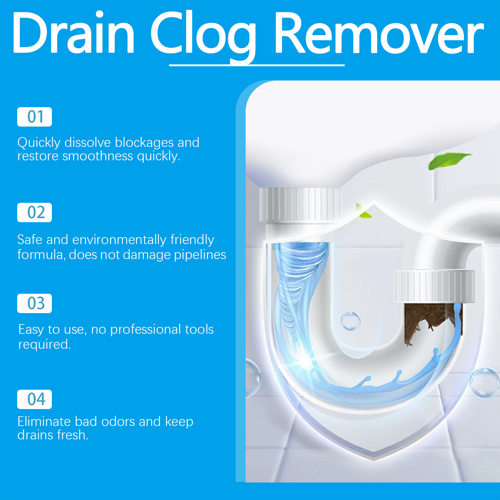 JUEFISH Cross-border Effervescent Drain Cleaning Tablets Dissolve And Unclog Toilets, Floor Drains, And Kitchen Sewers. 3