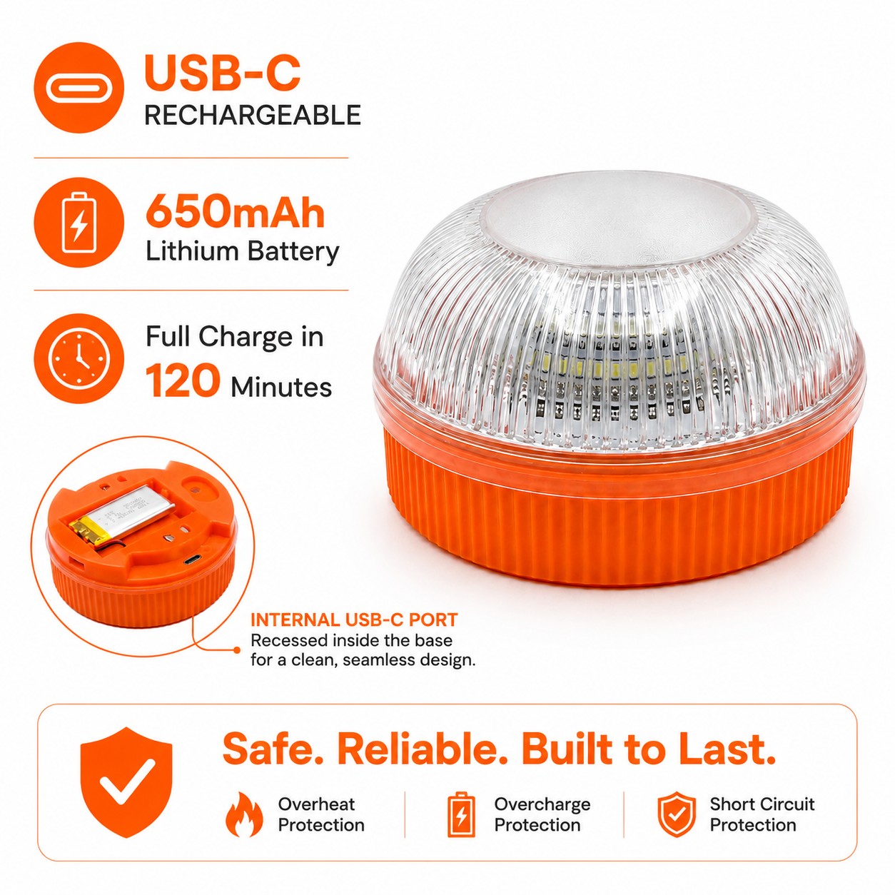 Lampe de signalisation LED rechargeable pour urgence route 8