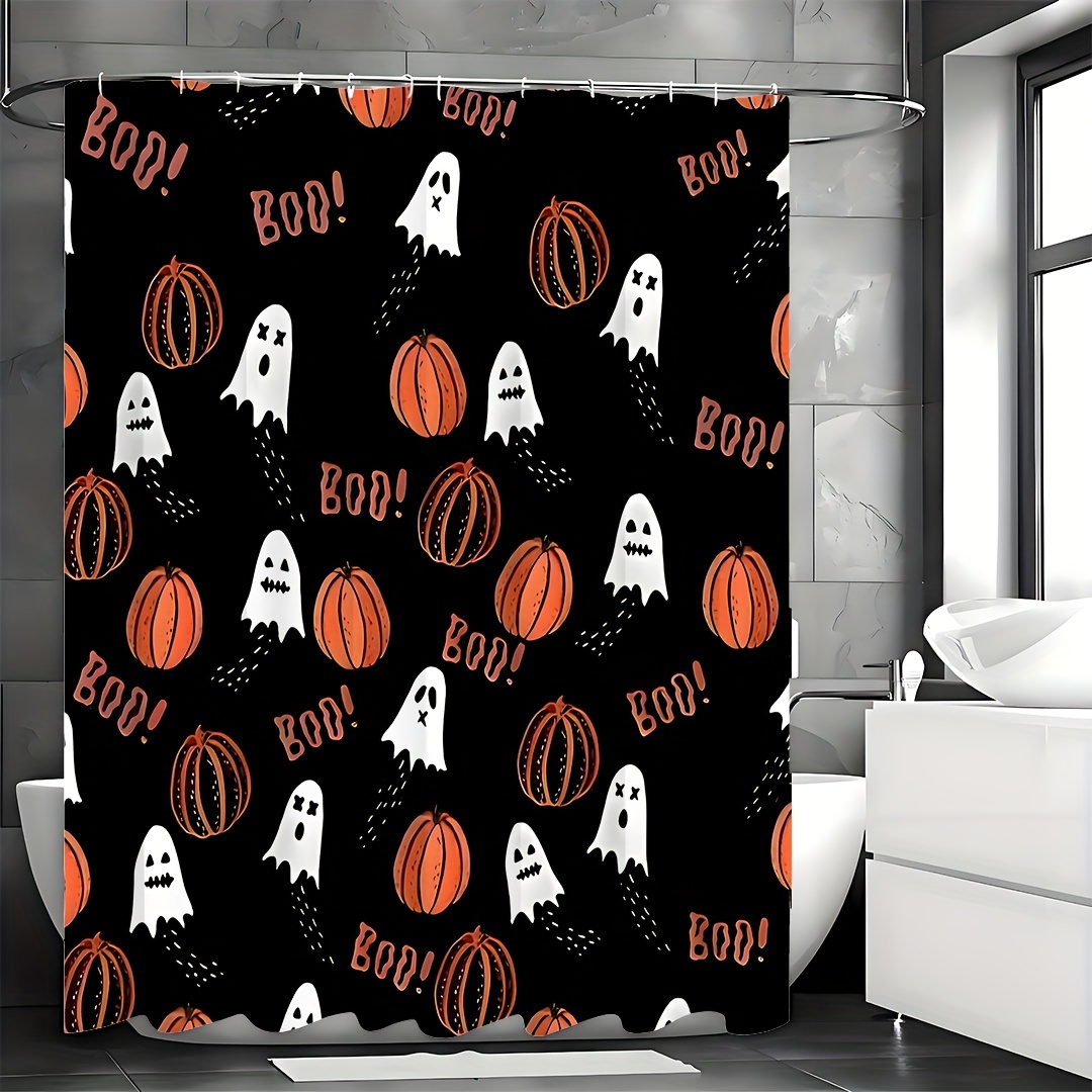 1PCS Halloween Cartoon Pumpkin Flower Print Shower Curtains Set, Waterproof Shower Curtain With Hooks, Bathroom Decor, Shower Curtain Sets For Bathrooms 6