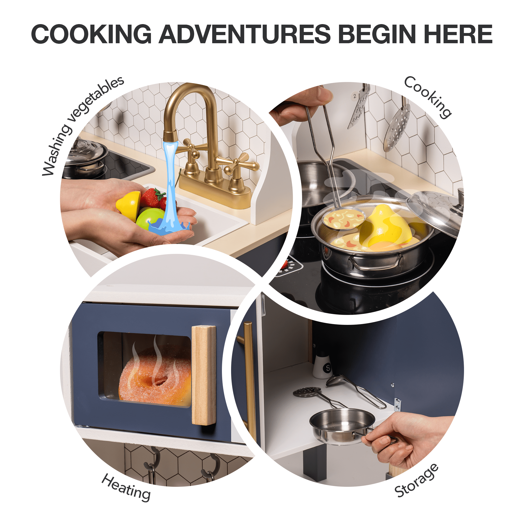 ROBOTIME Pretend Play Kitchen Cooking Toy Set. Product Name: Children's Kitchen Chef Pretend Playset. Topic: Kids Construction Toys. Brand Name: ROBOTIME. Material: Wood. Size: 22.8 x 11.4 x 24.4 inches. Weight: 20.3 pounds.