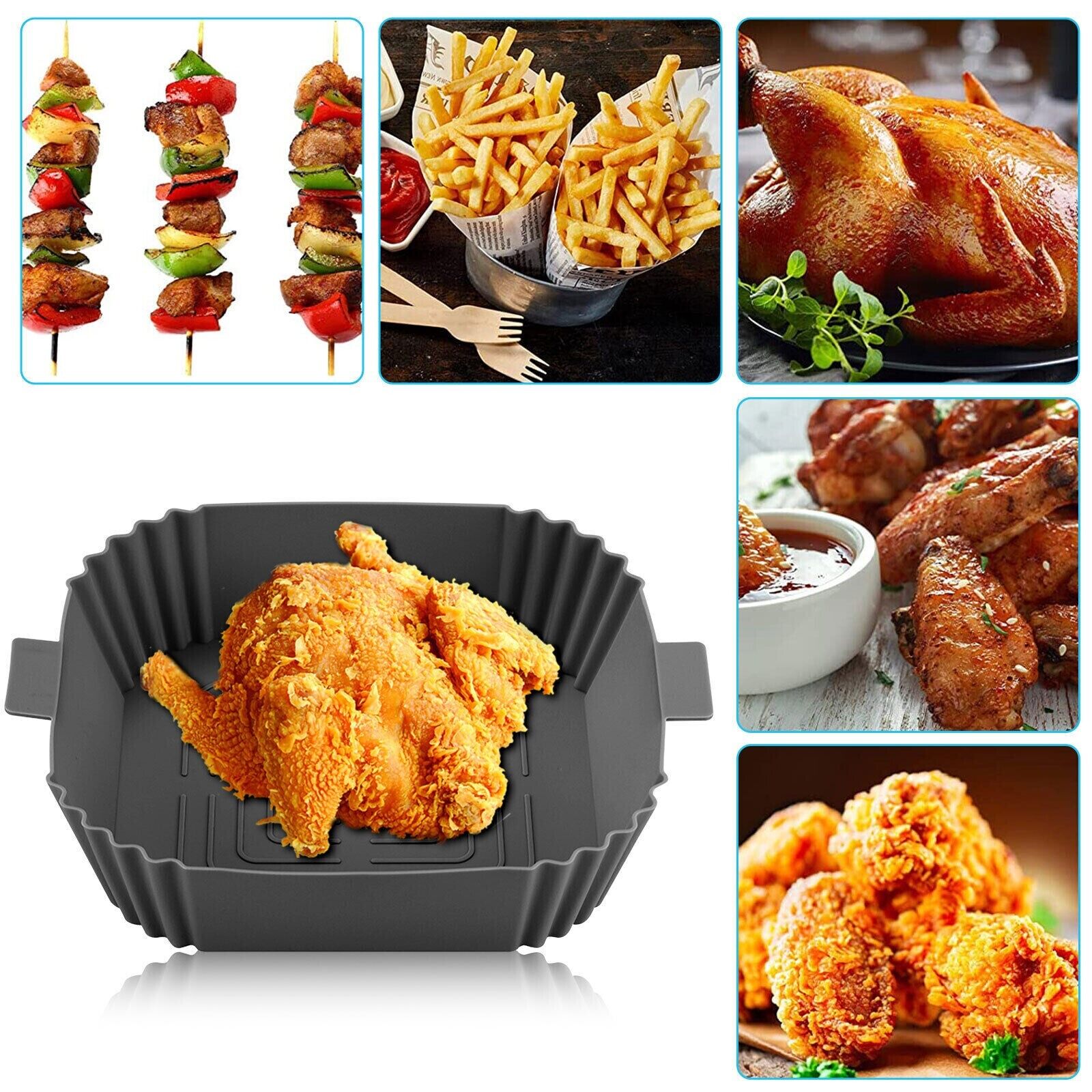 Silicone Air Fryer Tray Basket Liners Pot, Air Fryer Silicone Pot Basket Liners Non-Stick Safe Oven Baking Tray Accessories, Air Fryer Silicone Basket Liners Square, Reusable Air Fryer Silicone Pots for Food Safe Air Fryers Oven Accessories, Air Fryer Sil