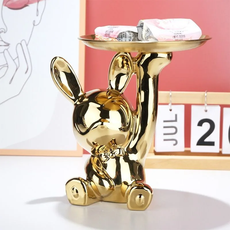 Title 12, Ins Silver Astronaut Rabbit Tray Figurines Pigg...