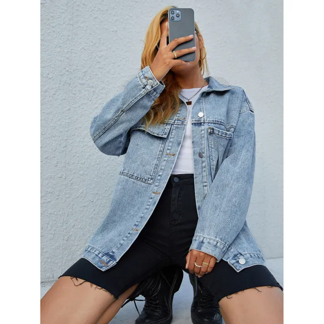 Denim Jacket Women's New Fashion Slim Long Top Blue - Shop at LoveMi