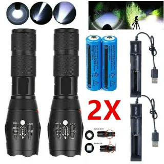Strong Flashlight Zoom Torch USB Rechargeable Super Bright Camping Lamp Work Light