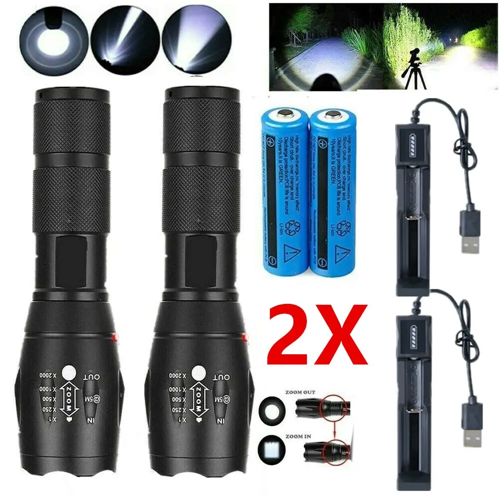 Strong Flashlight Zoom Torch USB Rechargeable Super