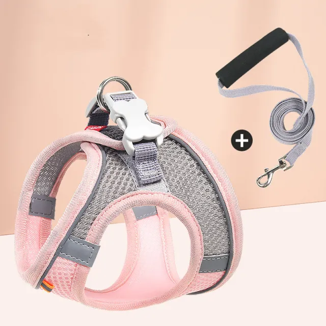 Pet Mesh Chest Harness Dog Go Out Reflective Leash Pink - Shop at LoveMi