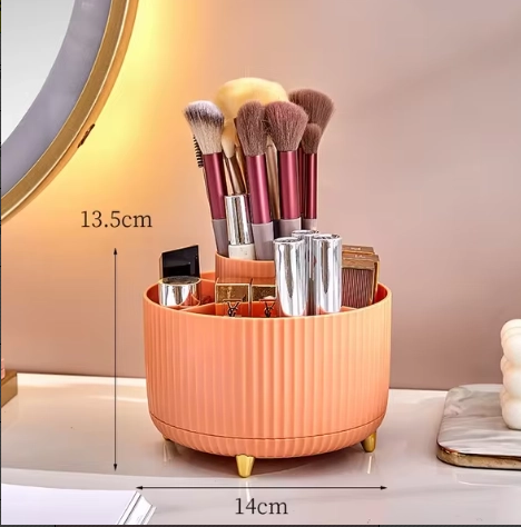 Orange ABS Desktop Storage Box With Dividers For Cosmetics, Stationery - Modern Minimalist Design