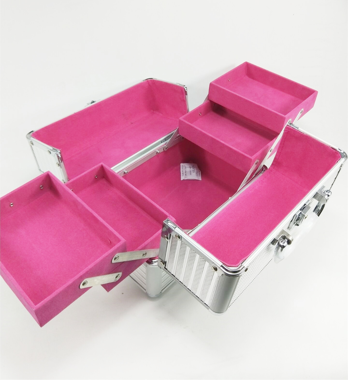Custodia cosmetica in alluminio, con coperchio, kit di trucco.