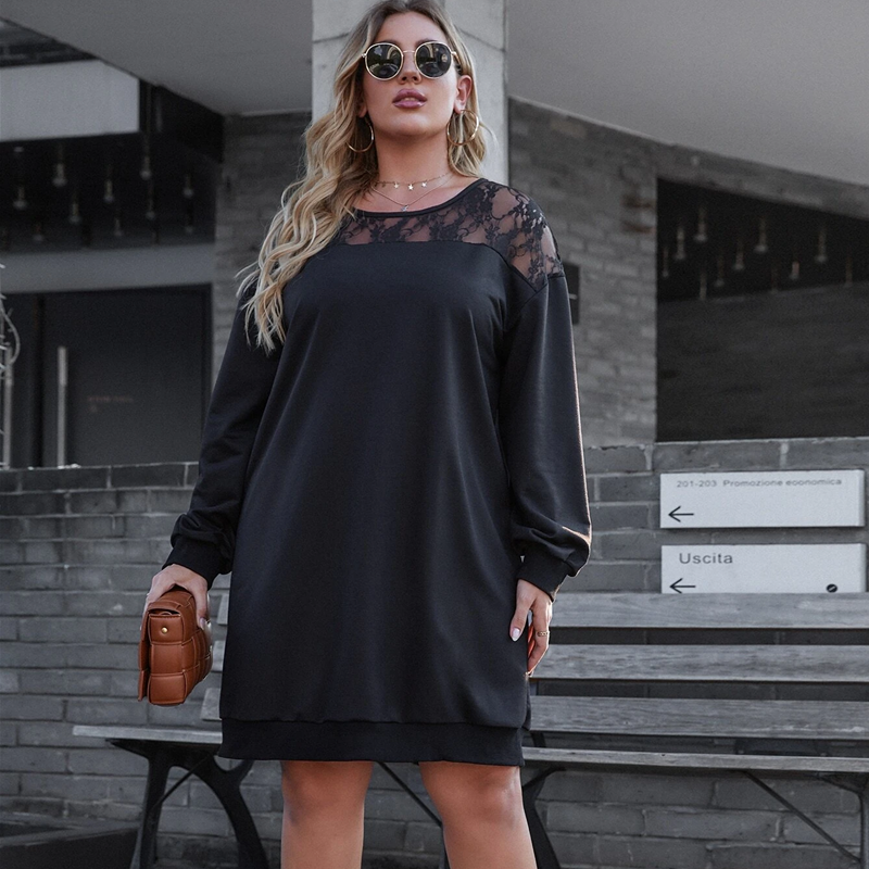 Lace-Trim Round-Neck Dress