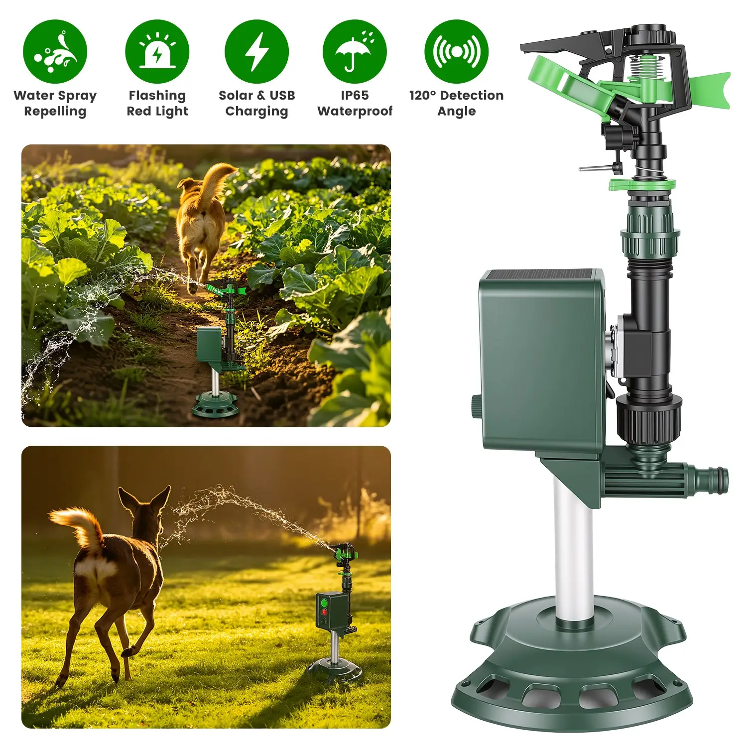 Solar Powered Motion Sensor Animal Repellent Sprinkler