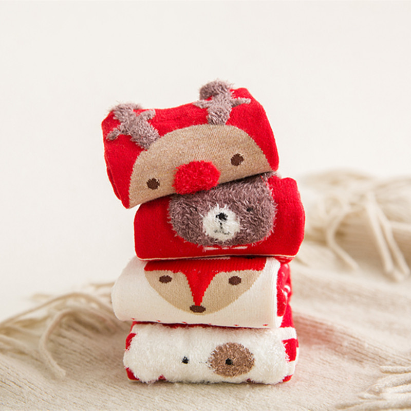 Autumn And Winter Cotton Christmas Colorful Red Socks