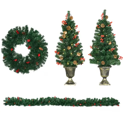 HOMCOM Prelit Holiday Christmas 4-Piece Set, Garland