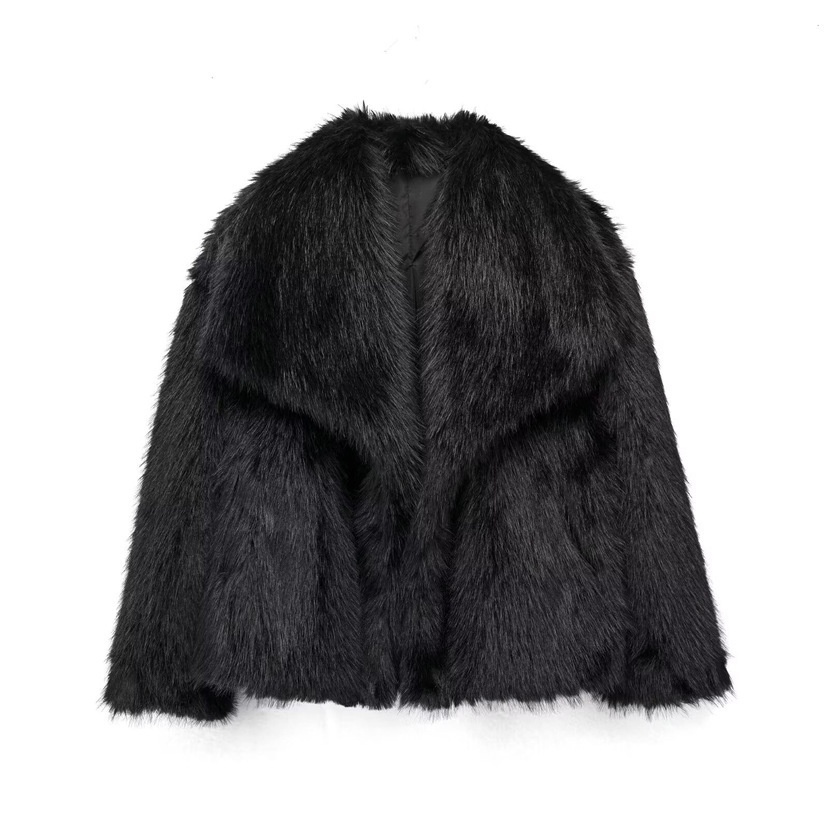 Large Lapel Fluffy Plush Artificial Fur Short