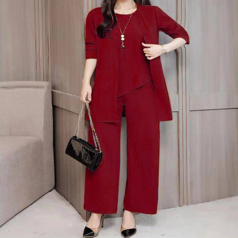 Women's Plus Size Casual 3-Piece Set Open Front Cardigan Sleeveless Vest Pants Solid Color Lounge Set - Image 6