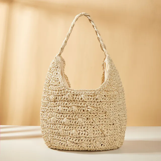 New Sen Straw Woven Bag Fashion Handheld Girl Beige - Shop at LoveMi