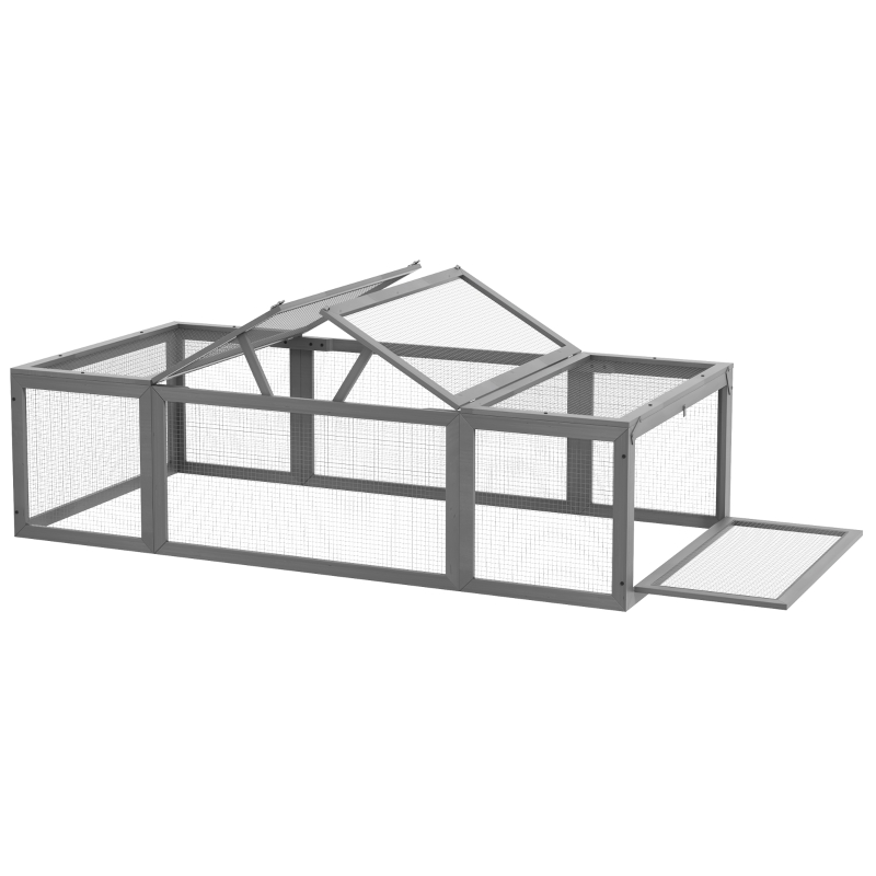 Large Wooden Rabbit Hutch Small Animal Habitat Enclosure Outdoor Run And Lockable Doors - Gray