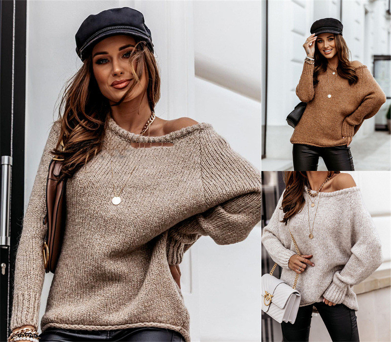 Round Neck Pullover Knit Solid Color Loose Large Size European And American Sweater