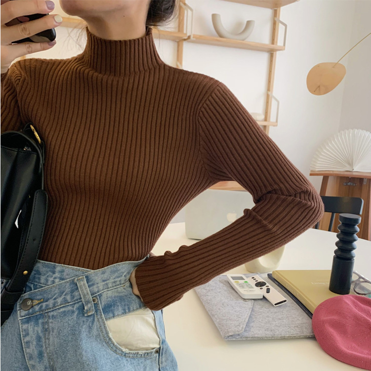 Title 7, Half-high Neck Slim-fit Sweater With Long Sleeves