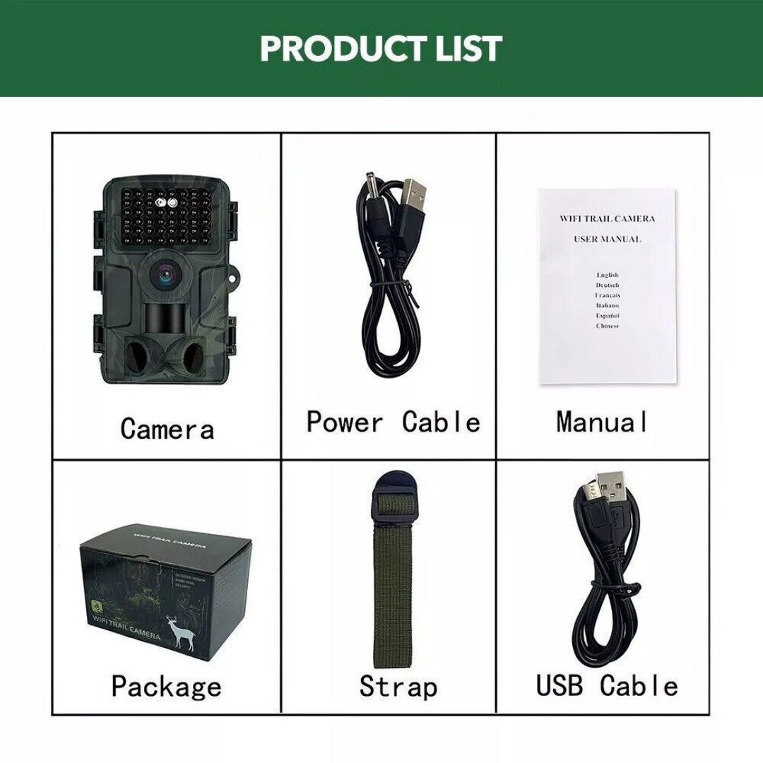 64GB 60MP Wildlife WIFI APP Trail Camera 4K Night Vision Outdoor Hunting Camera