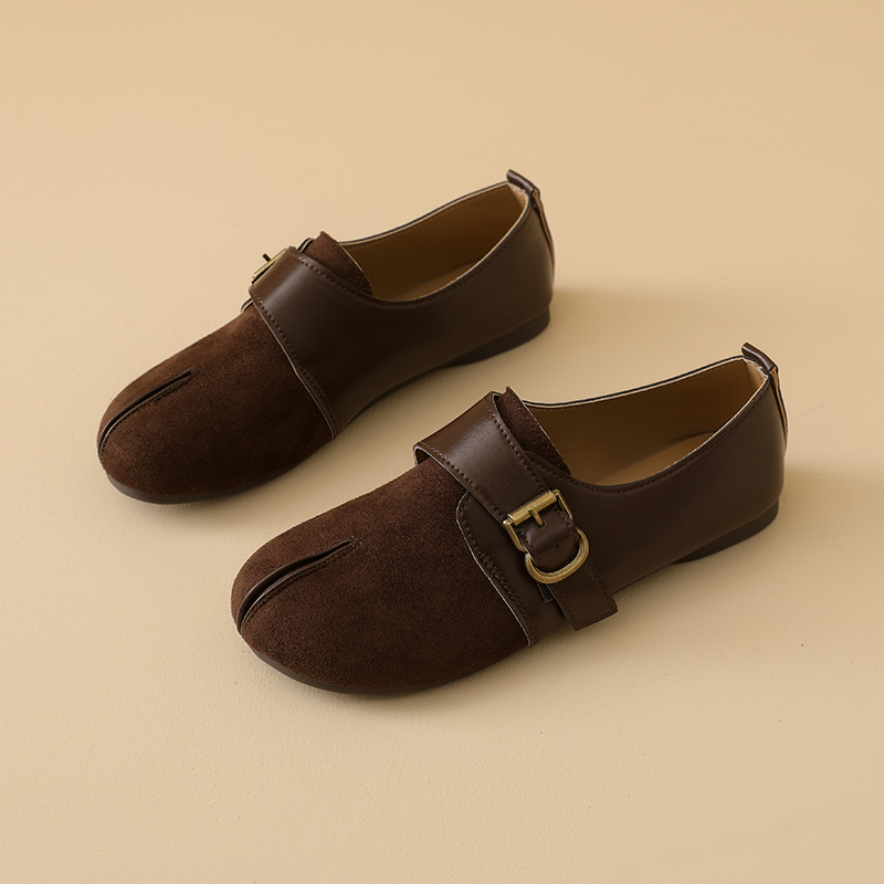 Suede Tabi Toe Monk Strap Flats
