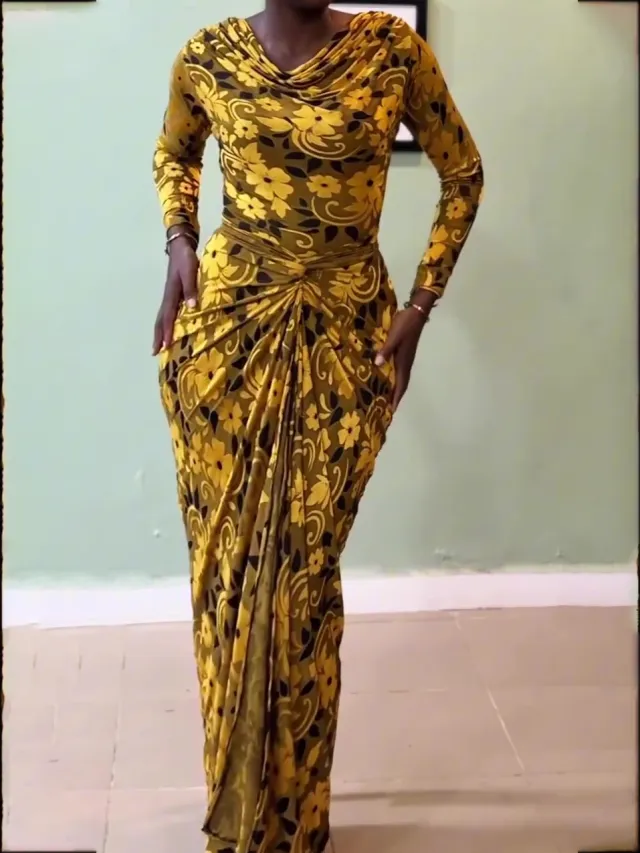 Floral Print Cowl Neck Waist Cinched Maxi Dress Yellow - Shop at LoveMi