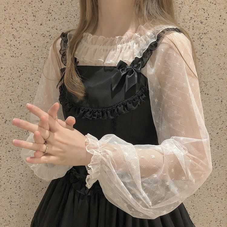 Ruffled Long-sleeved Lace Shirt