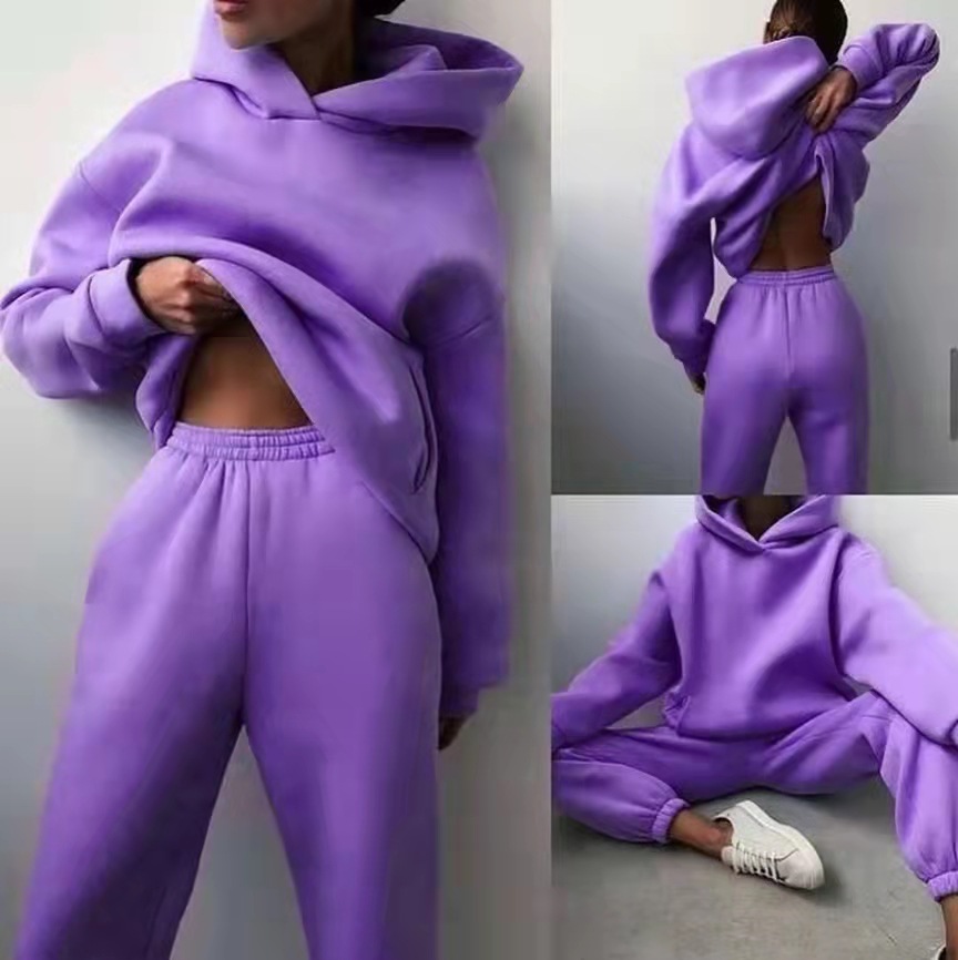 Women's Casual Hooded Sweater Two-piece Suit Clothes Hoodie Tracksuit - Picture 12 of 15