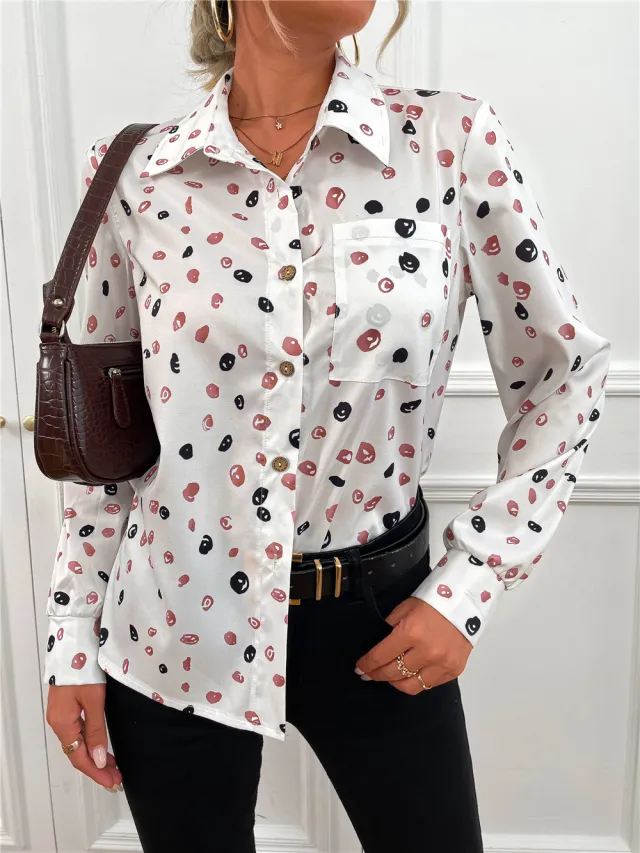European And American Lapel Printed Shirt White - Shop at LoveMi