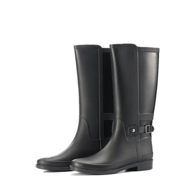 Solid Color Buckle High top Rain Boots Non slip Black - Shop at LoveMi